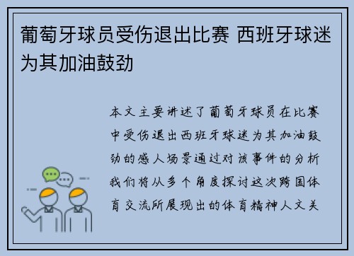 葡萄牙球员受伤退出比赛 西班牙球迷为其加油鼓劲